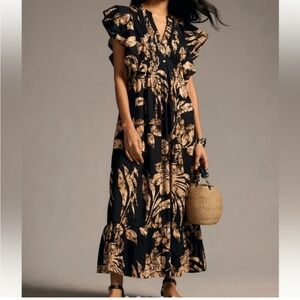 ANTHROPOLOGIE X MAEVE The Cassandra Maxi Dress "OXFORD BLACK CORAL" Size Small